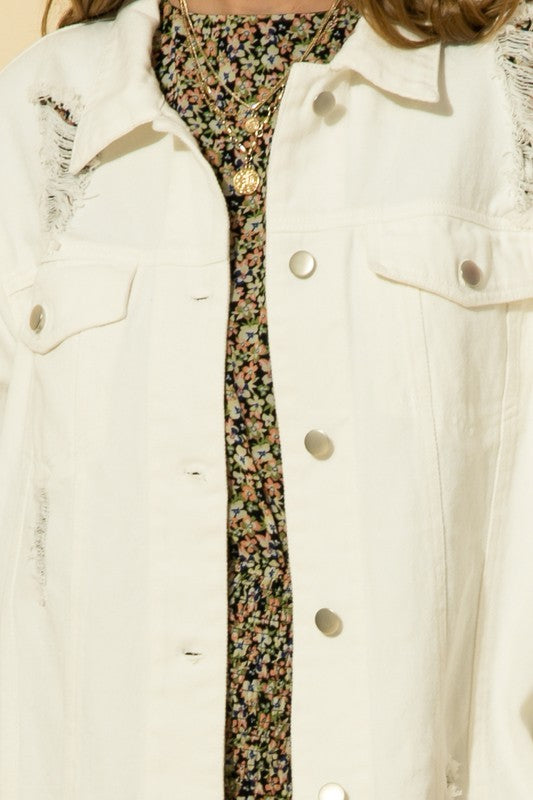 Stateside - Oversized Distressed White Jean Jacket