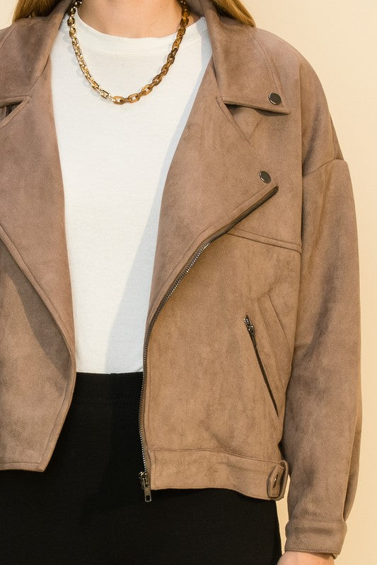 Sunset - Suede Biker Jacket - Mushroom