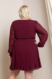 Victoria - Long Sleeve Mini Dress - Plus Size - Burgundy