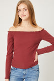 Annika - Cherry Stone - Long Sleeve Off the Shoulder Top