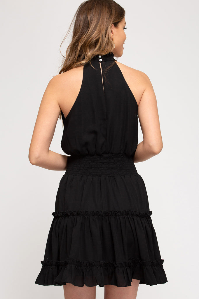 Blair - Smocked Sleeveless Dress - Black