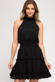 Blair - Smocked Sleeveless Dress - Black