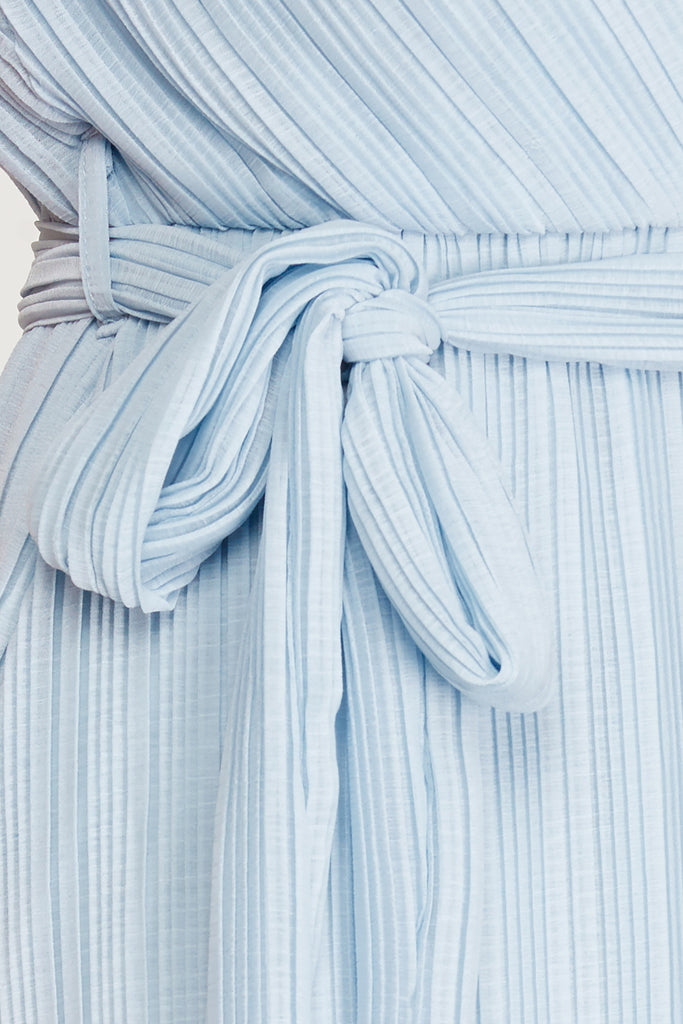 Celebratory - Short Sleeve Pleated Dress - Light Blue