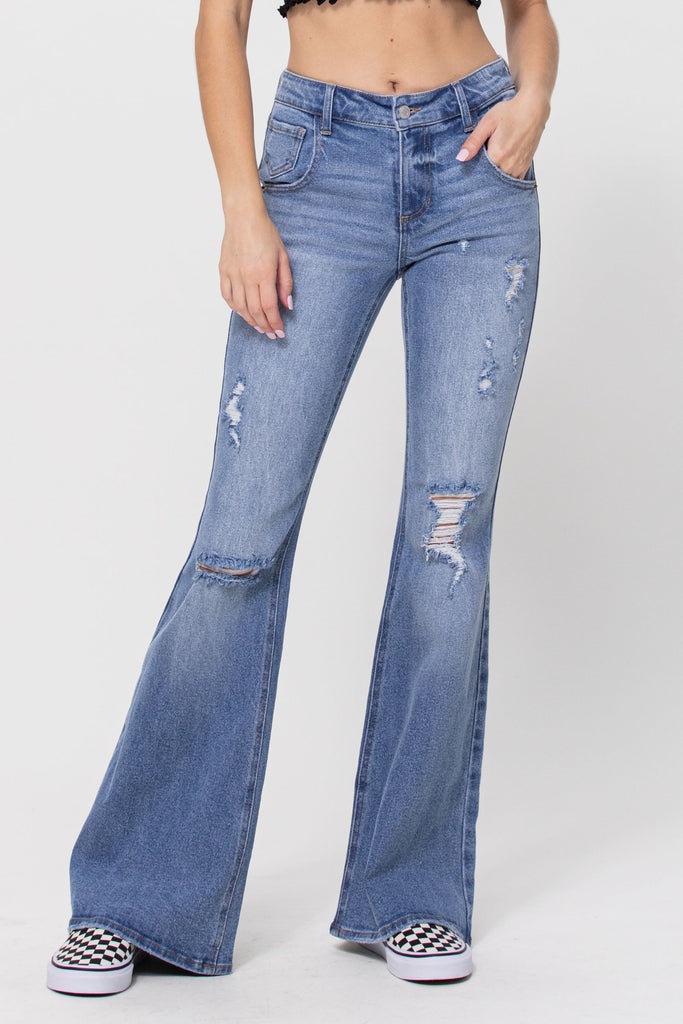 Connolly - Mid Rise Distressed Flare Jeans