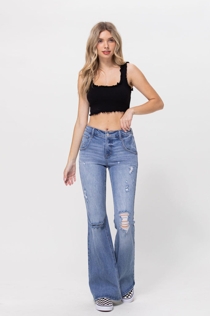 Connolly - Mid Rise Distressed Flare Jeans