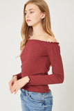 Annika - Cherry Stone - Long Sleeve Off the Shoulder Top