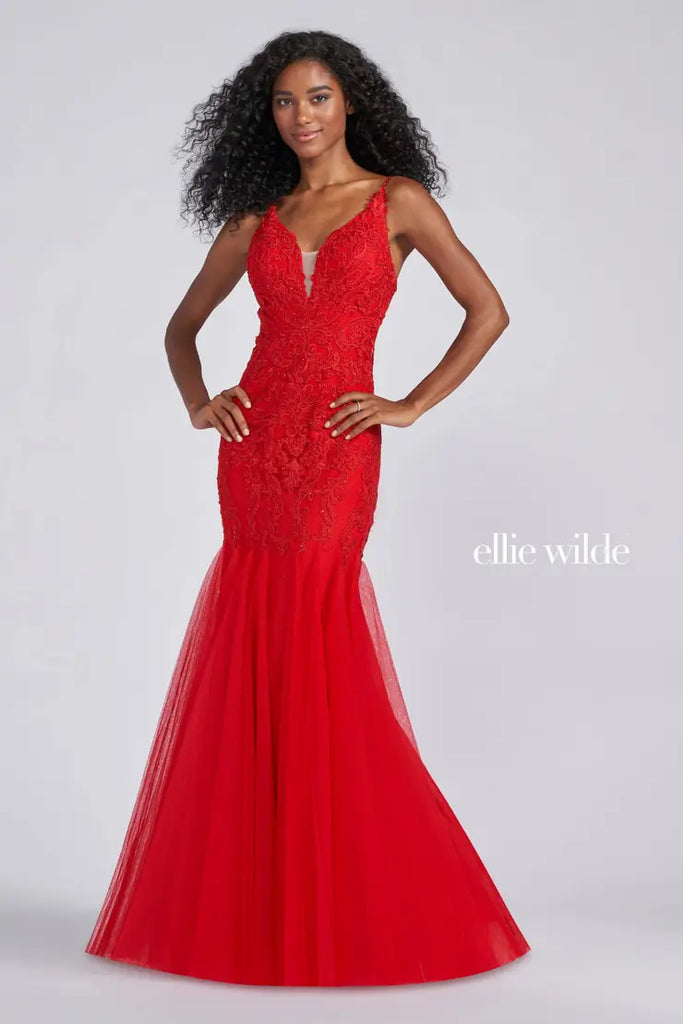 Ellie Wilde Prom Style EW122042 RED SIZE 8 IN STOCK READY TO SHIP