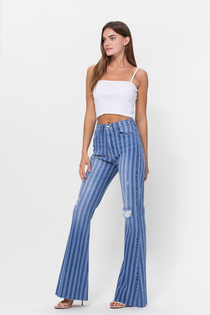 Striped Fit and Flare Denim Jeans