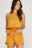 Best of the Class - Satin Romper with Ruffle Hem - Gold