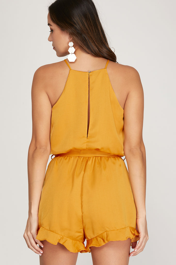 Best of the Class - Satin Romper with Ruffle Hem - Gold