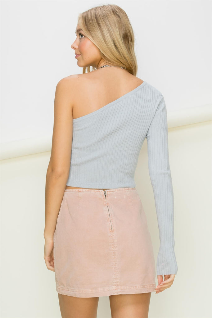 Hey Cutie - One-Shoulder Long Sleeve Top - Blue