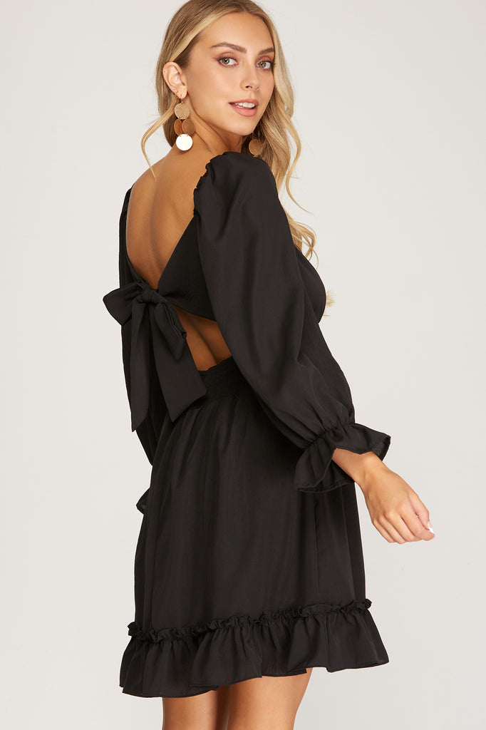 High Society - Long Sleeve Tie Back Dress - Black