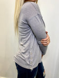 Acton - Button Detail Knit Top - Grey - SMALL