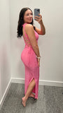 Tie Side - Strappy Back Maxi Dress - Hot Pink