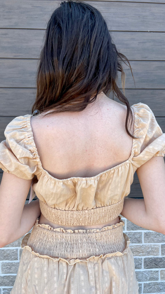 Puff Sleeved Top - Cap Sleeve Crop Top - Sand