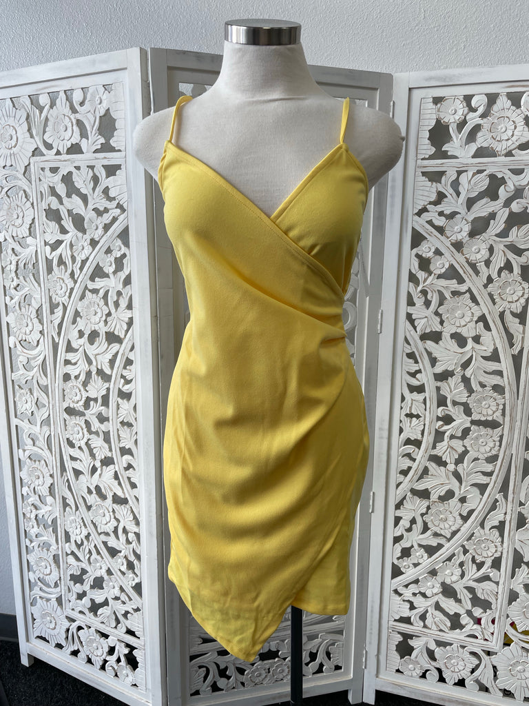 Party Time - Yellow Wrap Detail Dress