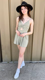 Little Linen - Romper with Cutouts - Olive