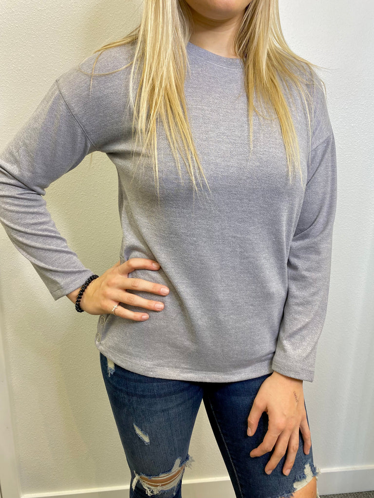 Acton - Button Detail Knit Top - Grey - SMALL