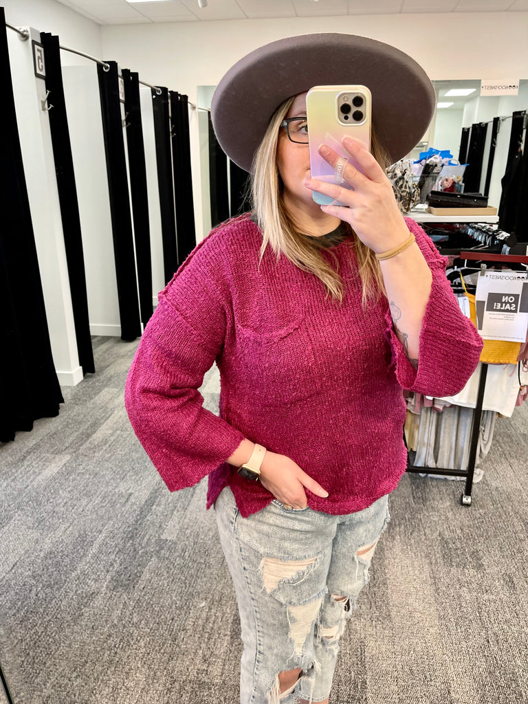 Lets Pock About It- Magenta Sweater Top