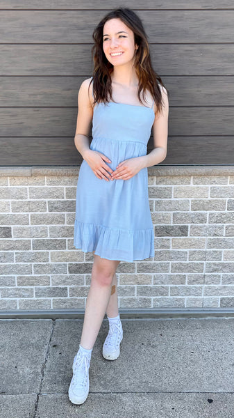 Victoria - Long Sleeve Mini Dress - Plus Size - Dusk Blue