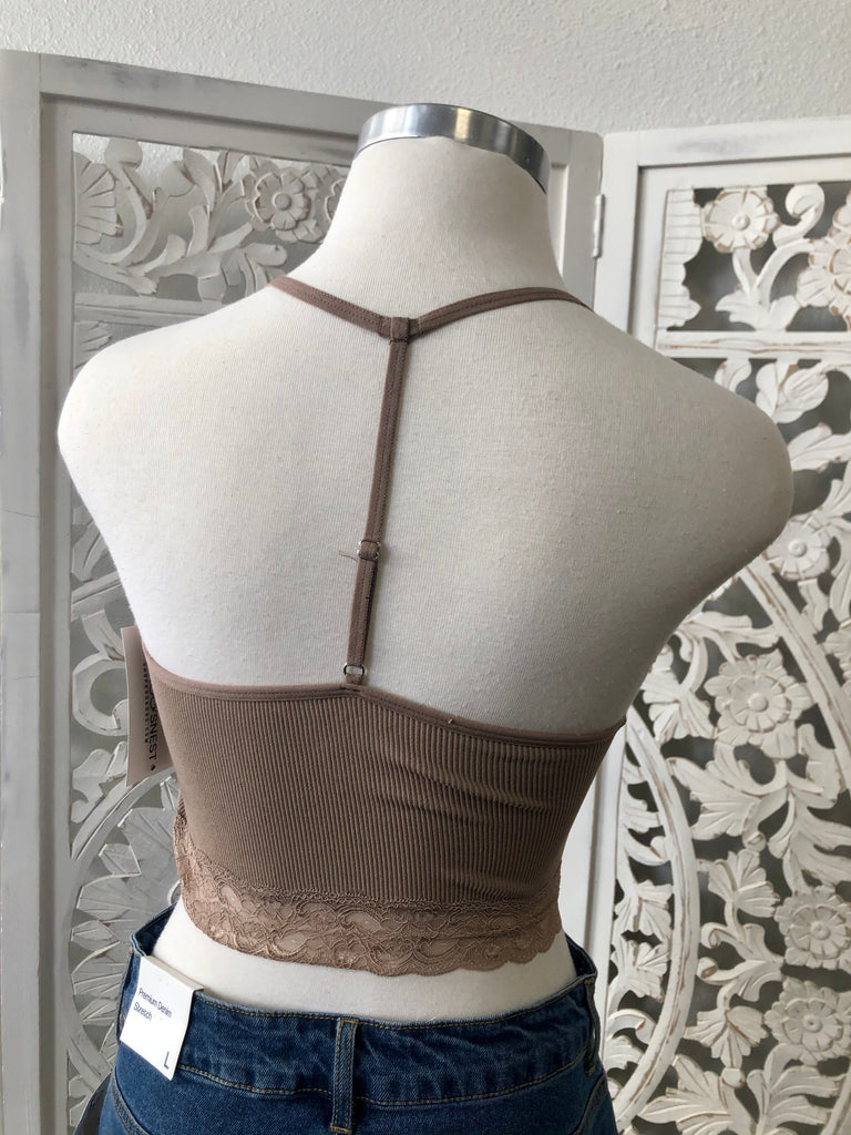 Adriana Tank - Mocha - Ribbed Tank with Lace Bottom