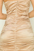 LARGE: Jennifer - Ruched Satin Party Dress - Taupe