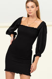 Kenzie - Ruched Long Sleeve Party Dress - Black