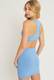 Sierra - Ribbed Dress with Back Cutout - Blue