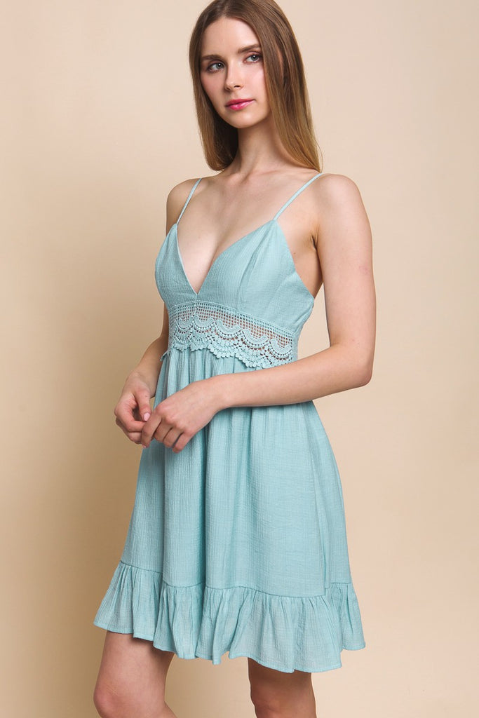 LARGE: Tina - Dress with Crochet Detail - Sky Blue